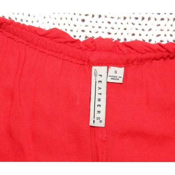 Feathers Embroidered Red Floral Boho Women's Top Small Bell Sleeves Off Shoulder - Picture 9 of 9